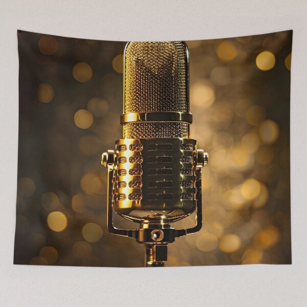 Item preview, vintage gold microphone print designed and sold by dcrc.