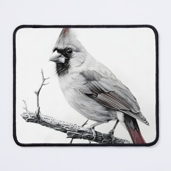 Item preview, Black and White Cardinal Pencil Drawing designed and sold by Pencil-Art.
