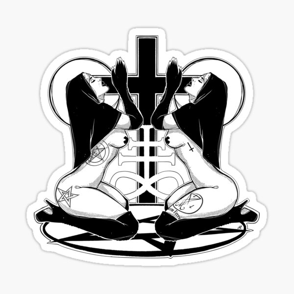Item preview, Praying Nuns - black and white sexy cartoon, comic book Lovers, God Lover, occult ritual, sexy nun, beautiful girls, designed and sold by SSINAMOON.