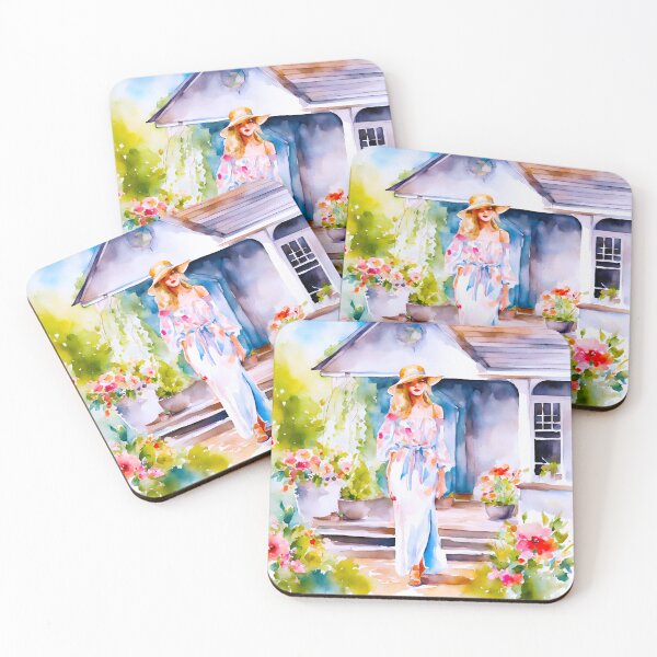 Item preview, Chic Watercolor Woman Relaxing on Cottage Patio designed and sold by Tom-Johnson.