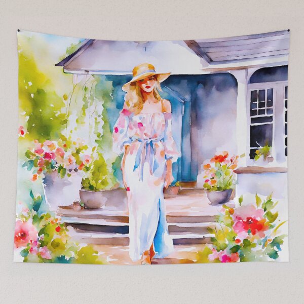 Item preview, Chic Watercolor Woman Relaxing on Cottage Patio designed and sold by Tom-Johnson.