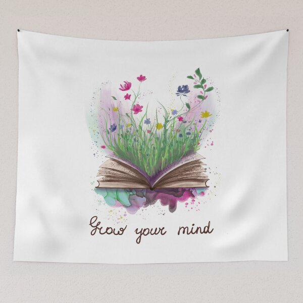 Item preview, Flowers growing from book quote Grow your mind designed and sold by Wolshebnaja.