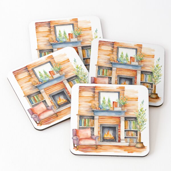 Item preview, Warm Fireplace Book Nook Watercolor designed and sold by Tom-Johnson.
