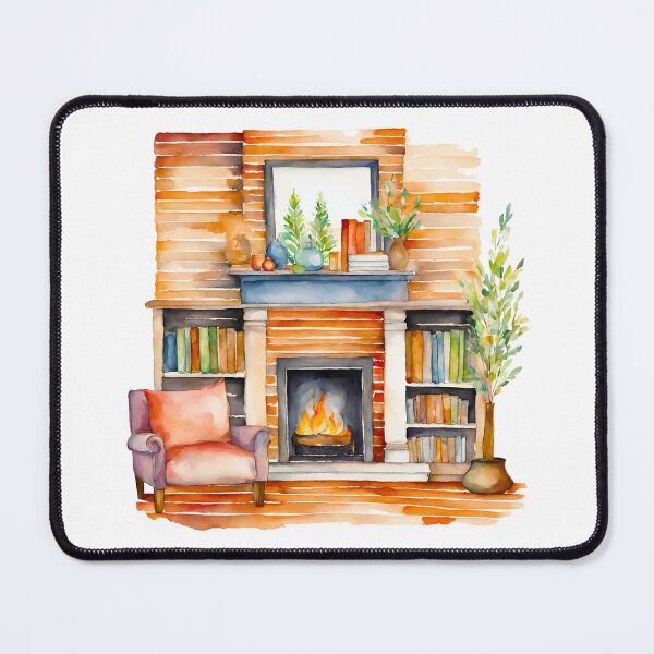 Item preview, Warm Fireplace Book Nook Watercolor designed and sold by Tom-Johnson.