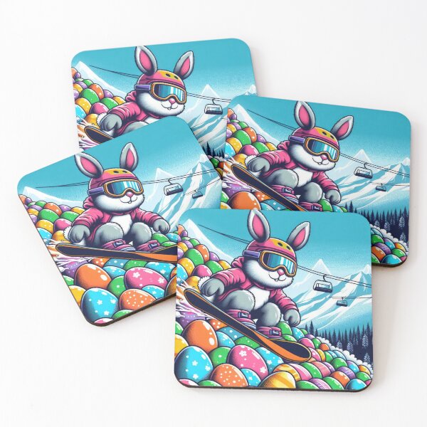 Item preview, Rabbit snowboarding on Easter eggs Easter Funny animals designed and sold by Expressions-Sel.