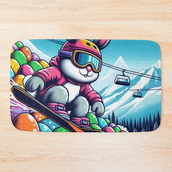 Item preview, Rabbit snowboarding on Easter eggs Easter Funny animals designed and sold by Expressions-Sel.