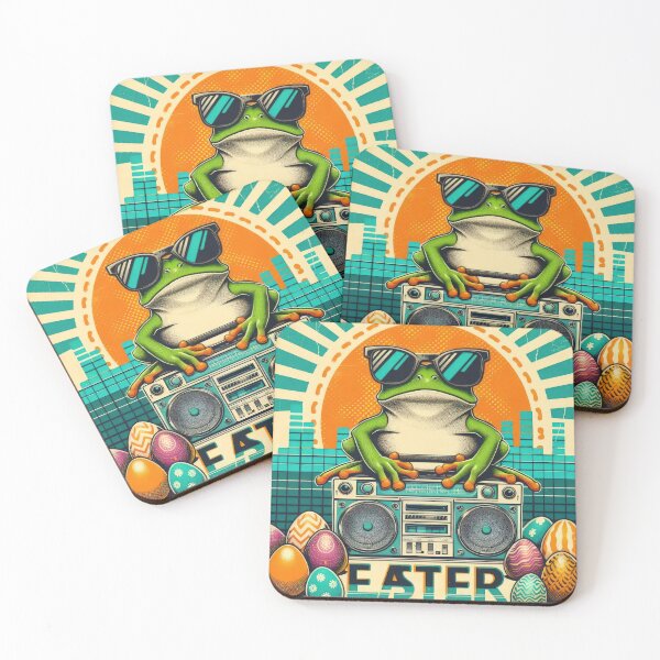 Item preview, frog with Easter eggs and tape recorder Easter Funny animals designed and sold by Expressions-Sel.