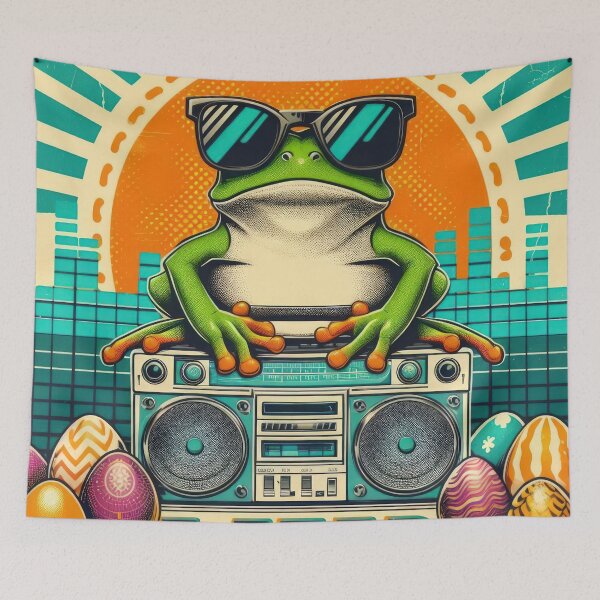Item preview, frog with Easter eggs and tape recorder Easter Funny animals designed and sold by Expressions-Sel.