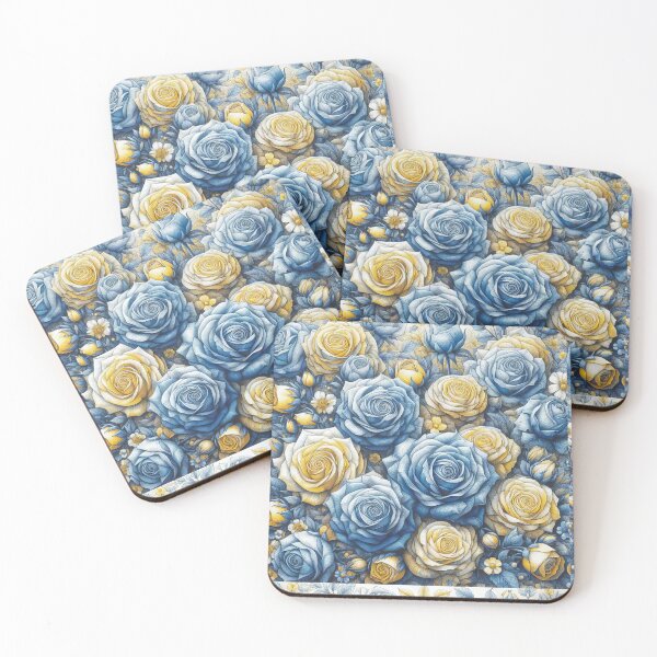 Item preview, Eternal Spring: Golden and Azure Roses in Bloom designed and sold by ArtComixHaven.