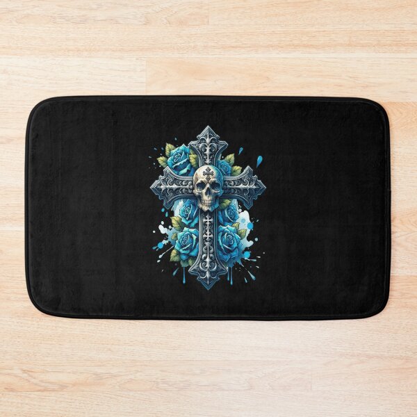 Item preview, Gothic Elegance: Skull and Blue Roses Cross designed and sold by MysticOzzy.
