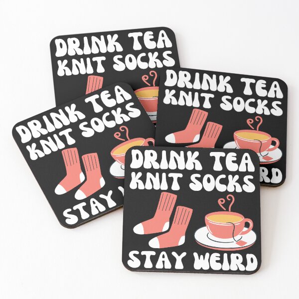 Item preview, Drink tea knit socks stay weird designed and sold by EvergreenWhimsy.