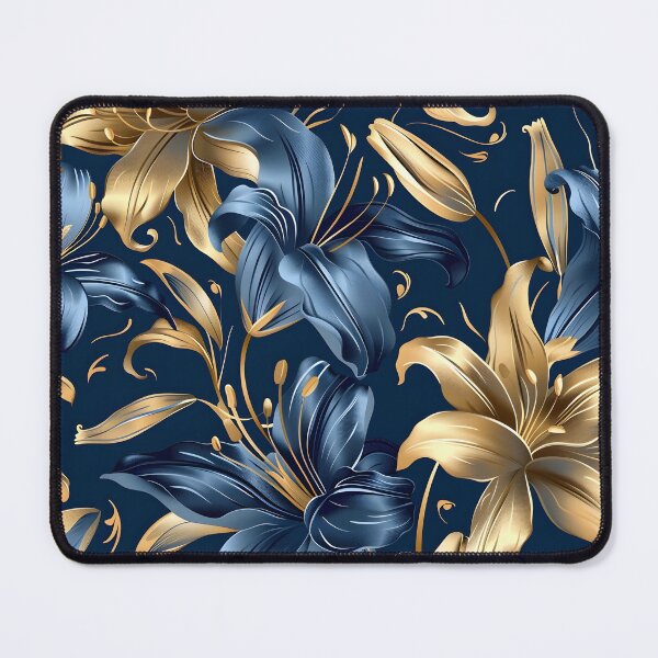 Item preview, elegant blue and gold lilys print designed and sold by dcrc.