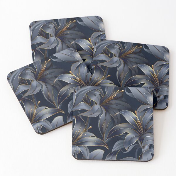Item preview, elegant blue and gold lilys print designed and sold by dcrc.