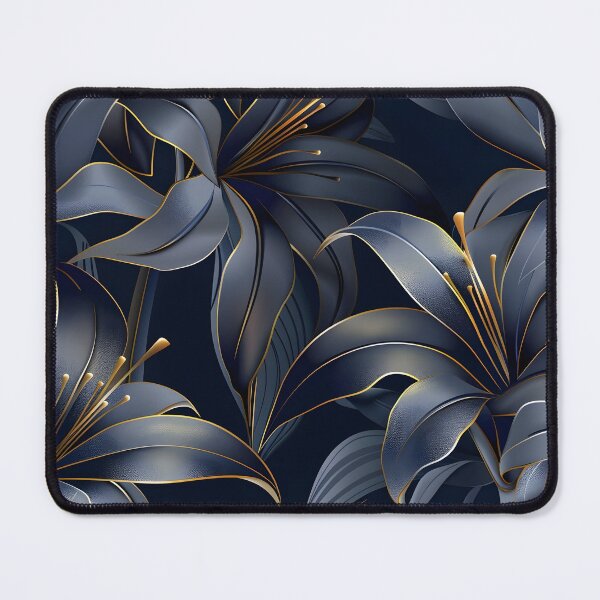 Item preview, elegant blue and gold lilys print designed and sold by dcrc.