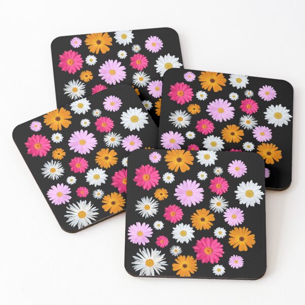 Item preview, Colorful Happy White Orange Pink Magenta Daisy Flowers Shapes on Black Mania Shapes Mania designed and sold by Shapes-Mania.