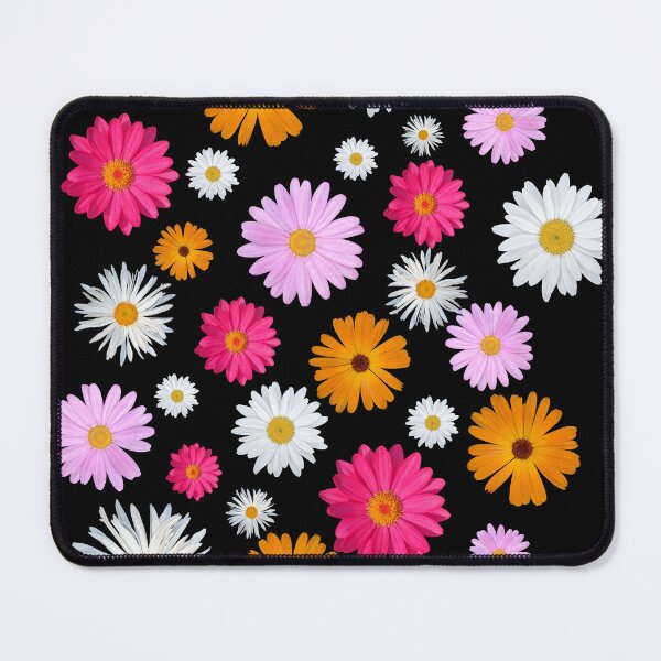Item preview, Colorful Happy White Orange Pink Magenta Daisy Flowers Shapes on Black Mania Shapes Mania designed and sold by Shapes-Mania.