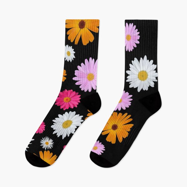Item preview, Colorful Happy White Orange Pink Magenta Daisy Flowers Shapes on Black Mania Shapes Mania designed and sold by Shapes-Mania.