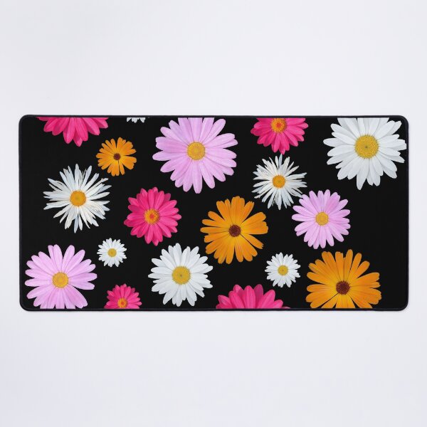 Item preview, Colorful Happy White Orange Pink Magenta Daisy Flowers Shapes on Black Mania Shapes Mania designed and sold by Shapes-Mania.