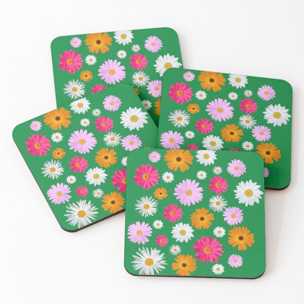 Item preview, Colorful Happy White Orange Pink Magenta Daisy Flowers Shapes on Green Mania Shapes Mania designed and sold by Shapes-Mania.