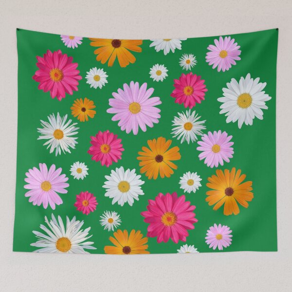Item preview, Colorful Happy White Orange Pink Magenta Daisy Flowers Shapes on Green Mania Shapes Mania designed and sold by Shapes-Mania.