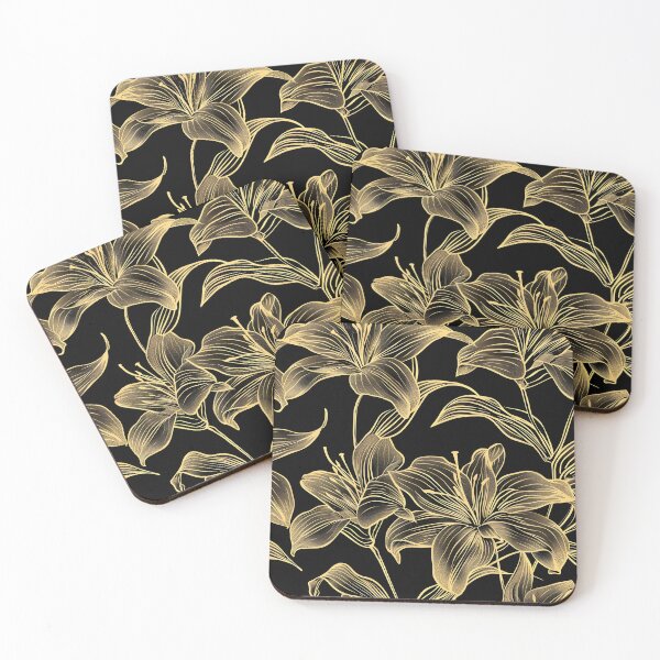 Item preview, elegant blue and gold lilys print designed and sold by dcrc.