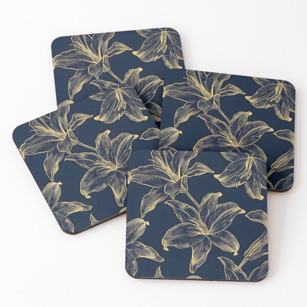 Item preview, elegant blue and gold lilys print designed and sold by dcrc.