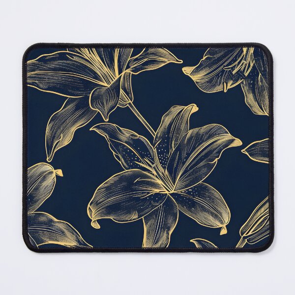 Item preview, elegant blue and gold lilys print designed and sold by dcrc.