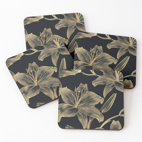 Item preview, elegant blue and gold lilys print designed and sold by dcrc.