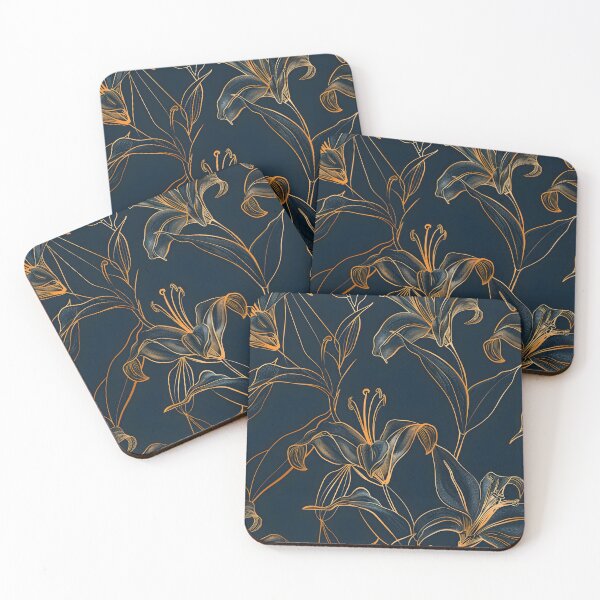 Item preview, elegant blue and gold lilys print designed and sold by dcrc.