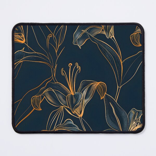 Item preview, elegant blue and gold lilys print designed and sold by dcrc.