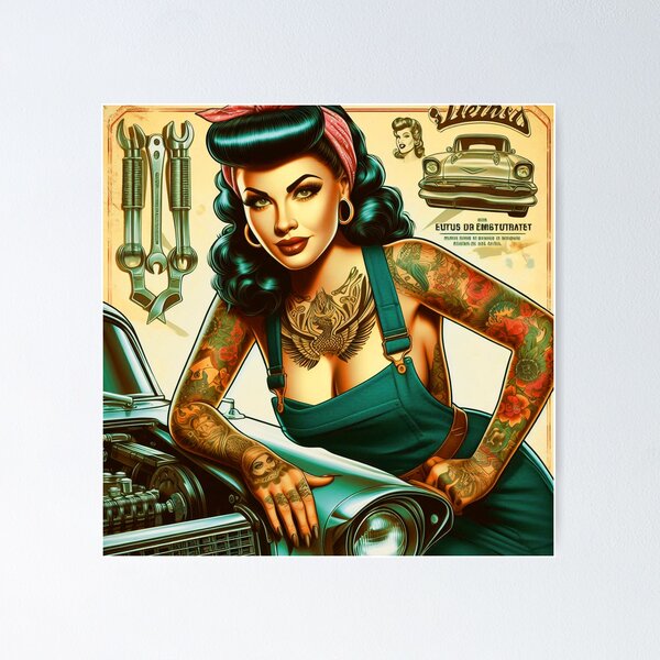 5 Inch Wide Chevrolet Hot Rod Girl Pin Up Vintage Art Street Rod - Foto 6