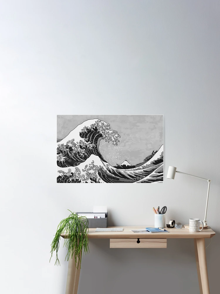 Carte postale for Sale avec l'œuvre « La Grande Vague de Kanagawa Logo Noir  & Blanc » de l'artiste Robin