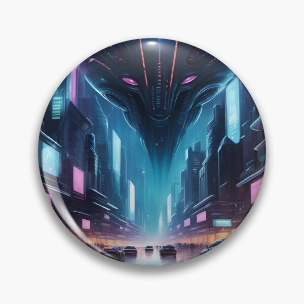 Item preview, Scary Alien Invasion, UFO, Futuristic City, Sci Fi! designed and sold by lonelymoony.