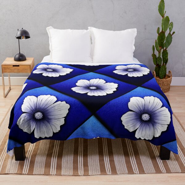 Item preview, Wax pattern of cosmos flower on blue background designed and sold by Audrey Janvier | AJD.