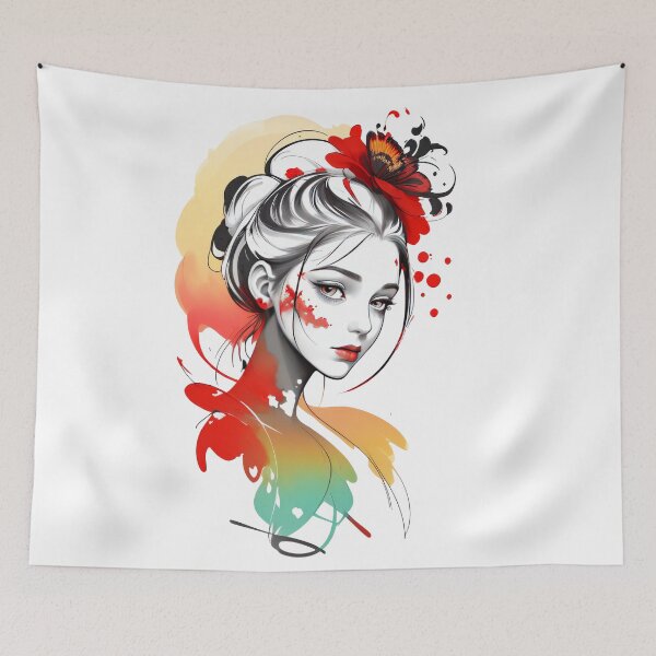 Item preview, A woman with a flower in her hair. Multicolored art. designed and sold by Harmonysens.