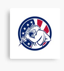 Zeus With Thunderbolt USA Flag Icon Canvas Print