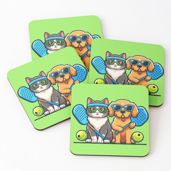 Item preview, Whimsical Cat and Dog Playing Pickleball - Funny designed and sold by Shtex.