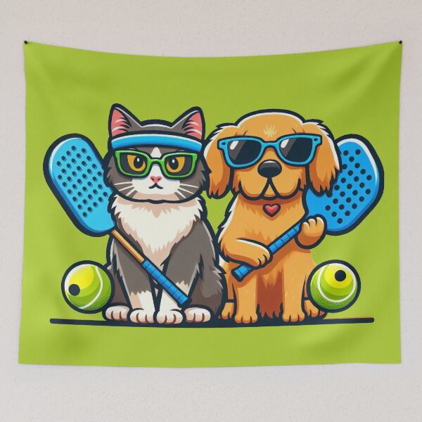 Item preview, Whimsical Cat and Dog Playing Pickleball - Funny designed and sold by Shtex.