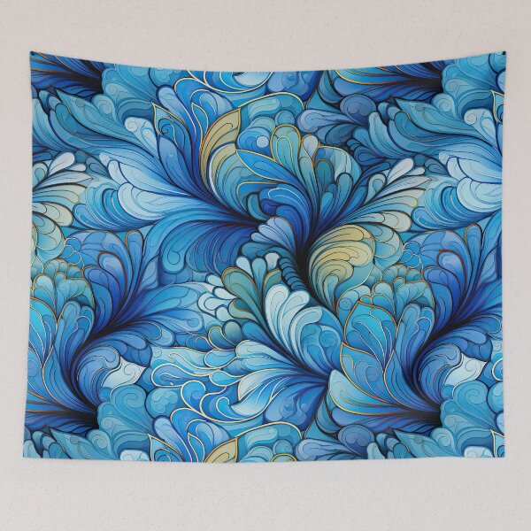 Item preview, Shades of blue and gold pattern, vibrant, colorful designed and sold by Daydreamsatdawn.