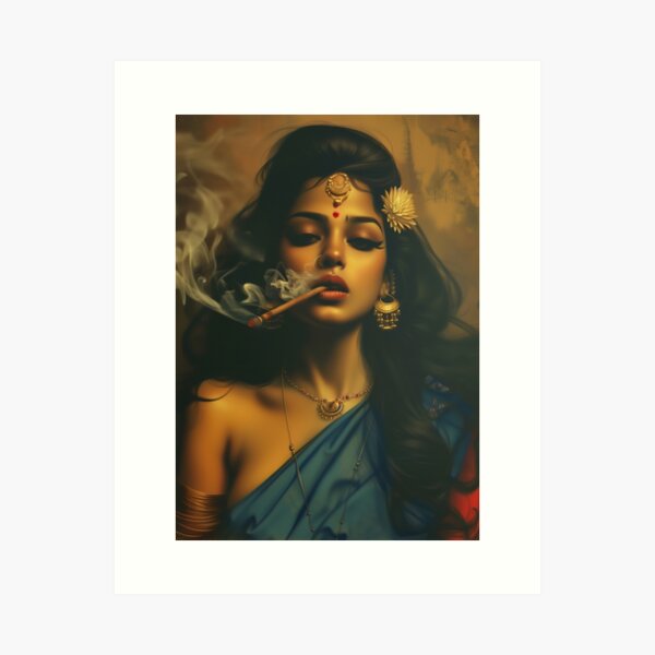 Item preview, indian woman smoking art, Indian painting designed and sold by Rockwpapart.