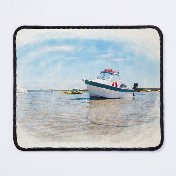 Item preview, White boat on sand in watercolor designed and sold by FotoMahieu.