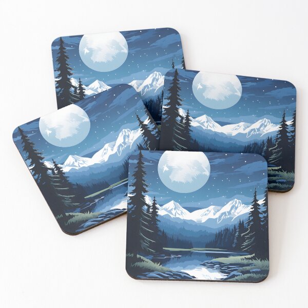 Item preview, Cold Winter Night Landscape: Snowy Mountains Under Moon and Stars designed and sold by Shirtastically.