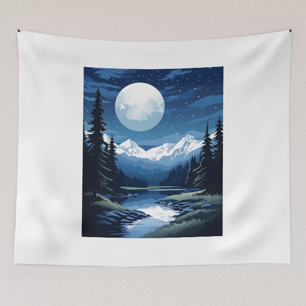 Item preview, Cold Winter Night Landscape: Snowy Mountains Under Moon and Stars designed and sold by Shirtastically.