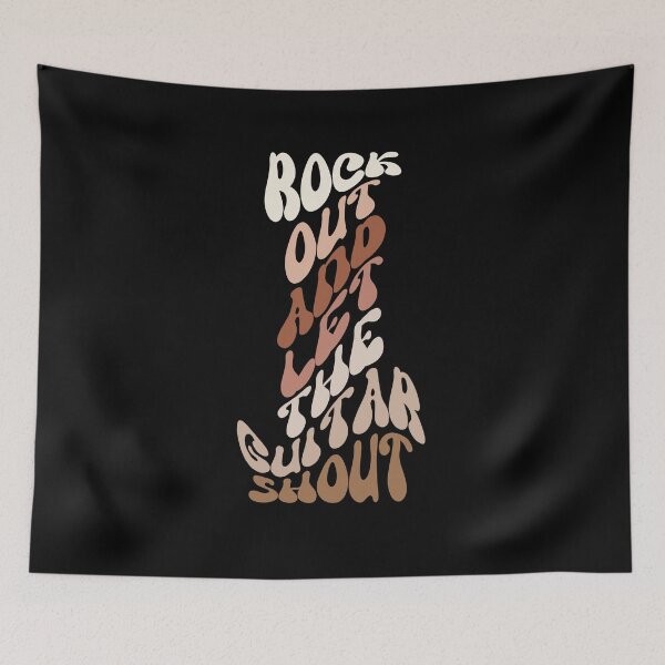 Item preview, ROCK  OUT AND LET GUITAR SHOUT retro wavy text rock music design designed and sold by Jt41.