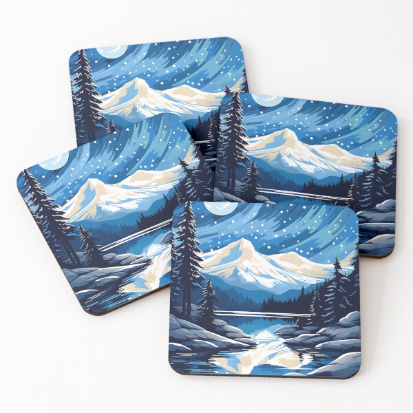 Item preview, Winter Night Landscape: Serene Mountains Under Moon and Stars designed and sold by Shirtastically.