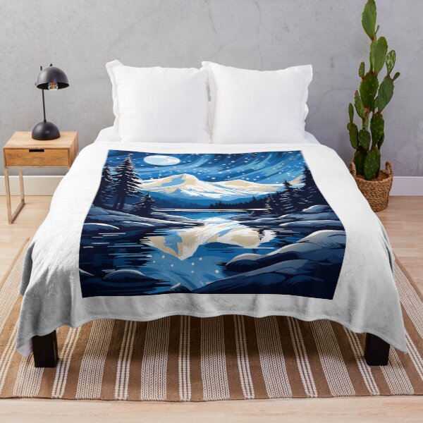 Item preview, Winter Night Landscape: Serene Mountains Under Moon and Stars designed and sold by Shirtastically.