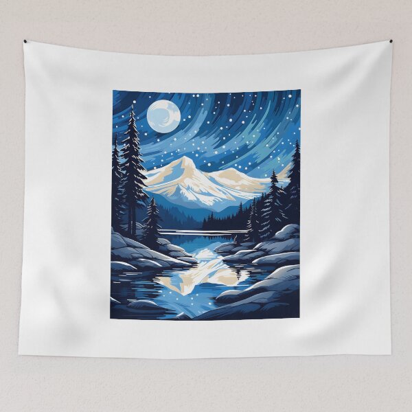 Item preview, Winter Night Landscape: Serene Mountains Under Moon and Stars designed and sold by Shirtastically.