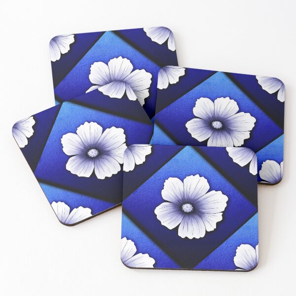 Item preview, Wax pattern of cosmos flower on blue background designed and sold by Audrey Janvier | AJD.