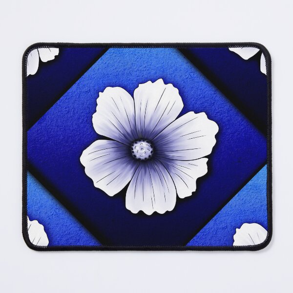 Item preview, Wax pattern of cosmos flower on blue background designed and sold by Audrey Janvier | AJD.