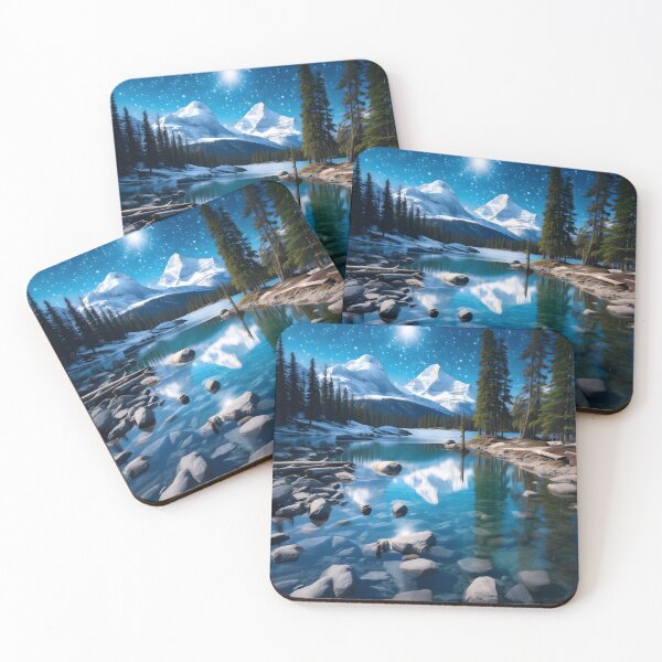 Item preview, Cold Winter Night Landscape: Snowy Mountains Under Moon and Stars designed and sold by Shirtastically.